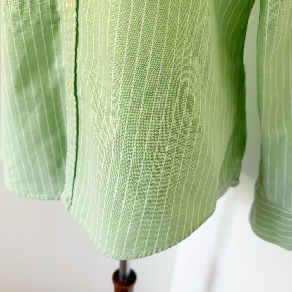 Womens Ralph Lauren Slim Fit Green Striped Flesh Pony Long Sleeve Shirt Size 12 - Picture 4 of 15